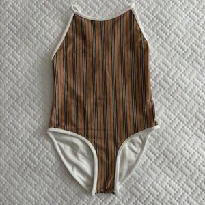 Burberry Beige Sandie Icon Stripe One-Piece Swimsuit